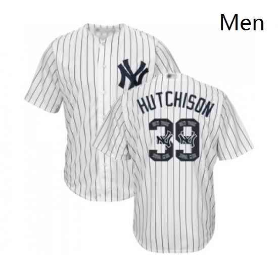 Mens New York Yankees 39 Drew Hutchison Authentic White Team Logo Fashion Baseball Jersey